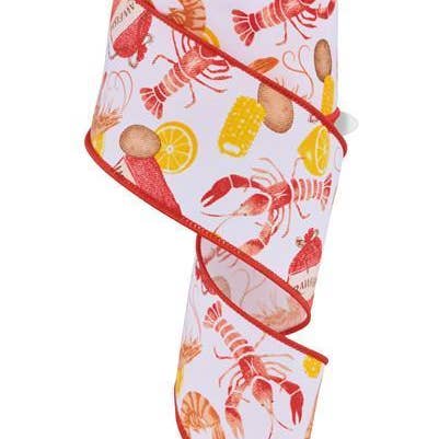 General Wholesale Inc - Wholesale Ribbon - Gift Wrapping - 2.5"X10YD CRAWFISH ON DIAGONAL WEAVE - RGF107127