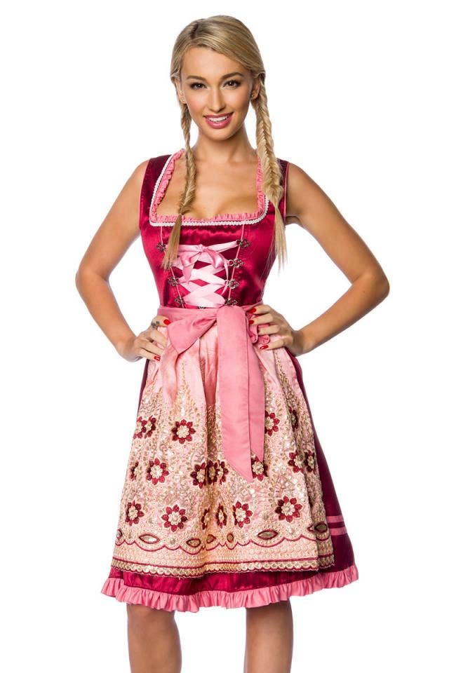 Rose Red Premium Fancy Women's Dirndl Dress with Apron for wholesale on Faire1