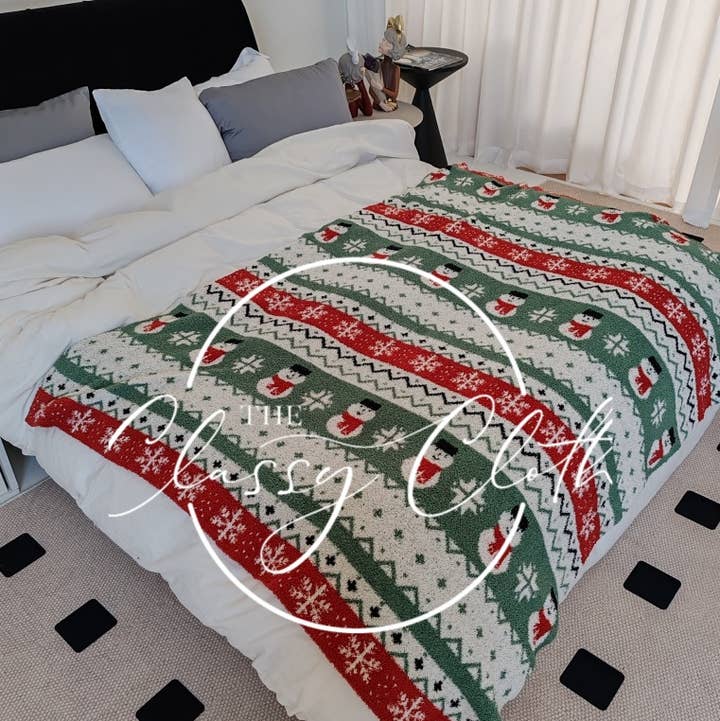 The Classy Cloth WS - Wholesale Throw Blanket - Christmas Luxe Blanket- Snowman Fair Isle RTS2