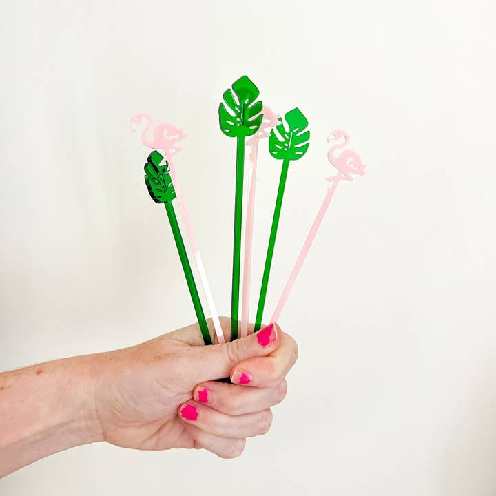 Lucky Lemon Paper Co. - Wholesale Drink Stirrer - Palm and Flamingo Stir Stick Set