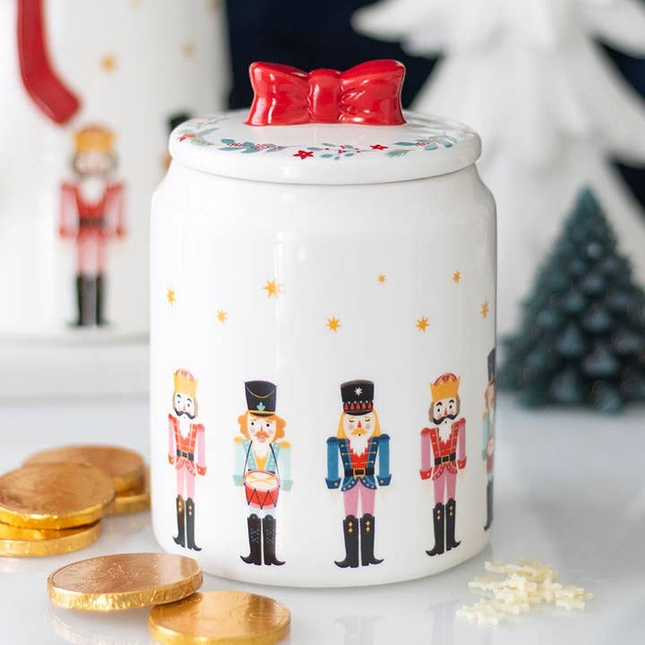 Nutcracker Christmas Storage Jar with Bow for wholesale by Something Different Wholesale