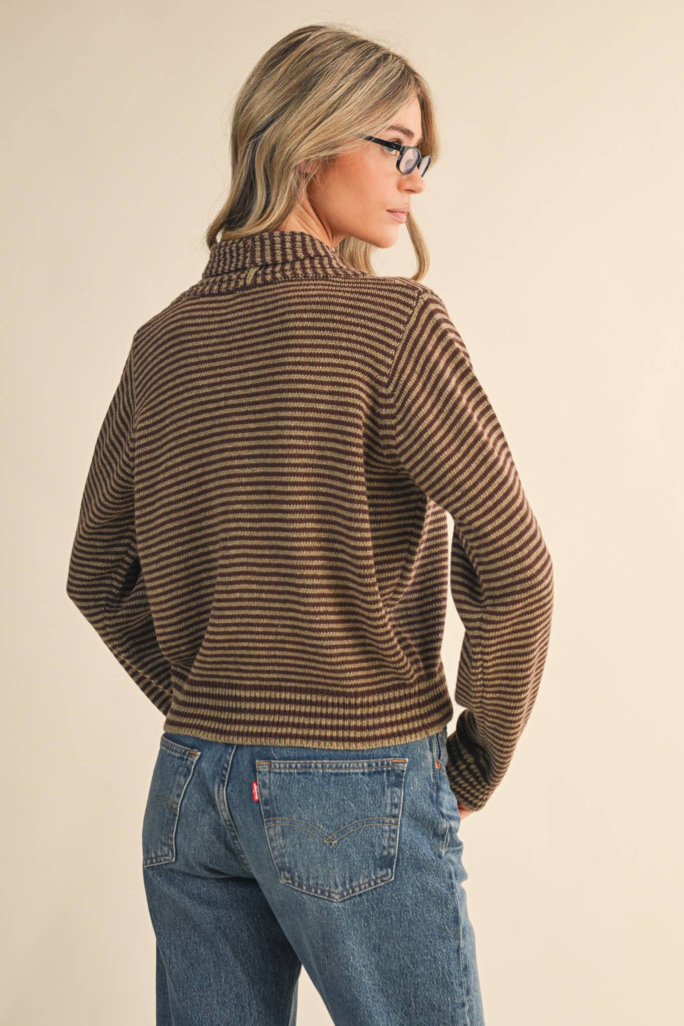 &MERCI - Wholesale Knit Sweater - Women's - STRIPED TYING NECK SWEATER CARDIGAN MSW1112544