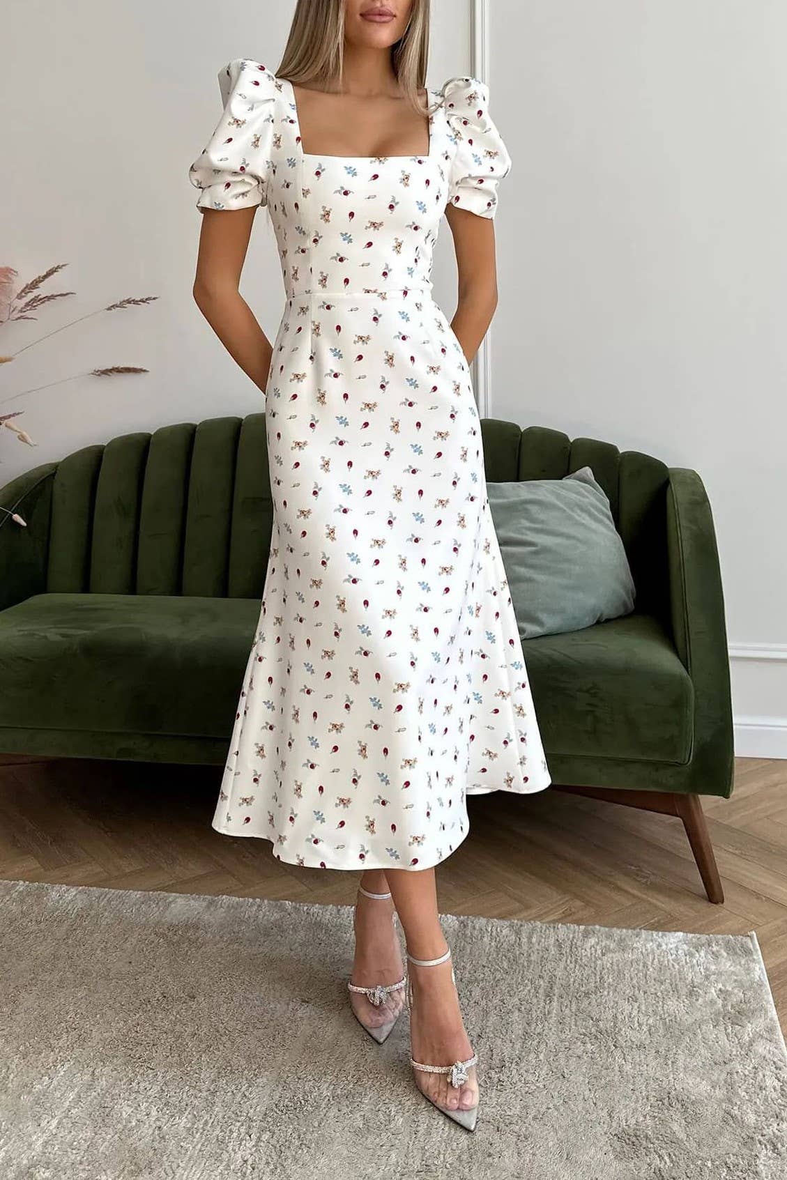 HIDDENBRAND - Wholesale Dress - Women's - Puff sleeve Square collar Floral Dress7