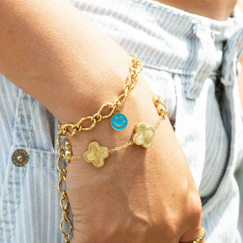 18K Gold PVD Stainless Steel Lucky Clover Charm Bracelet for wholesale on Faire19