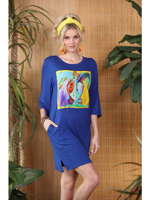 KikiSol - Wholesale Dress - Women's - Royal Blue Turtle KikiSol Knit T Dress