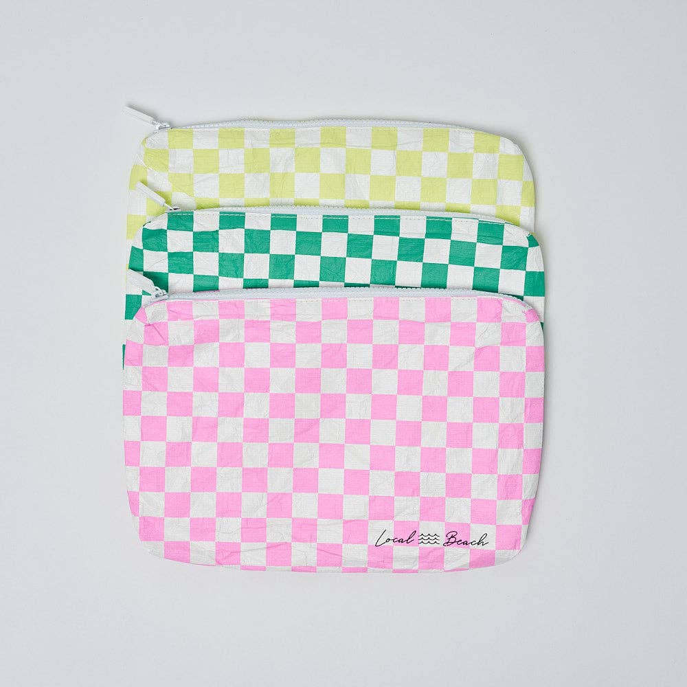 Local Beach - Wholesale Pouch - Women's - Pink Checker Water Resistant Pouch1