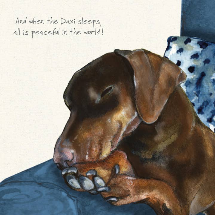 Sleeping Dachshund Greeting Card for wholesale by The Little Dog Laughed