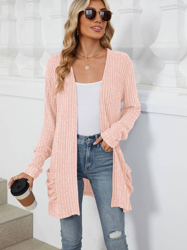 Suhkasana - Vendita all'ingrosso Cardigan - Donna - Top lavorato a maglia con cardigan a maniche lunghe e tasche semplici17