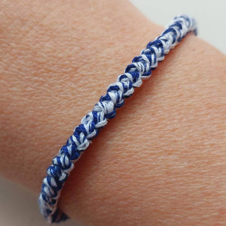 Blue and White Cotton Cord Bracelets for wholesale by Sarah Lou Crafts