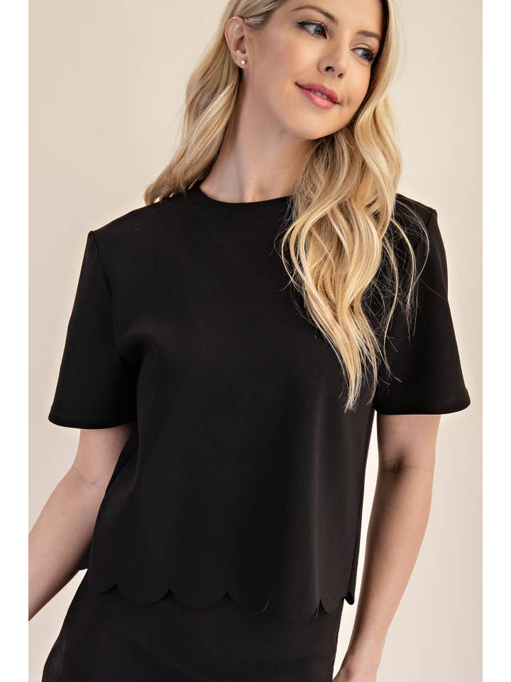 Glam - Wholesale Knit Top - Women's - Short Sleeve Scallop Knit Top