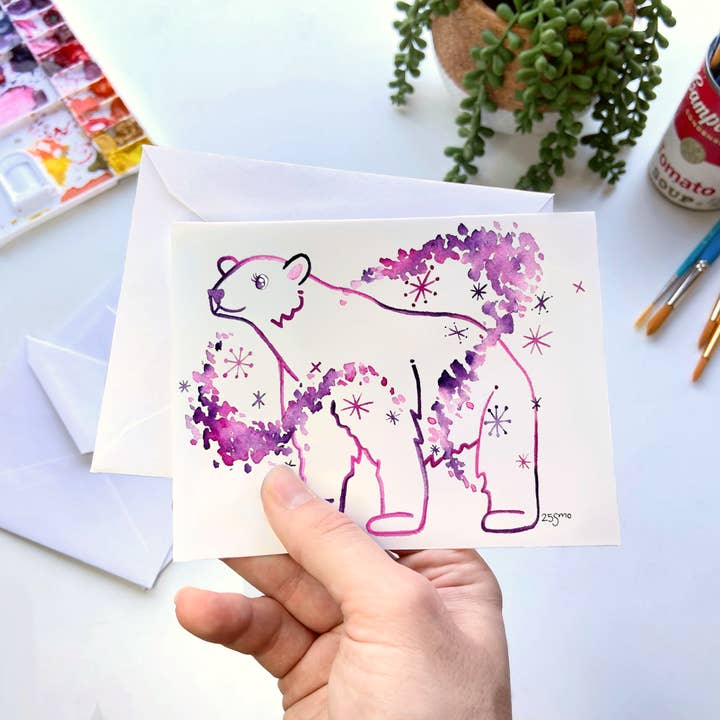 Eisbär Grußkarte – Wintertier Arktis Papeterie für den Großhandel von Owlfeathers Watercolor