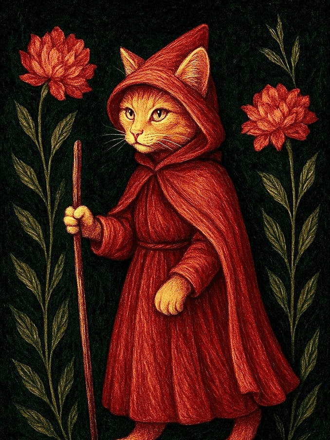 Greeting Card, Cloaked Cat in Red for wholesale by Thistle and Tale Press