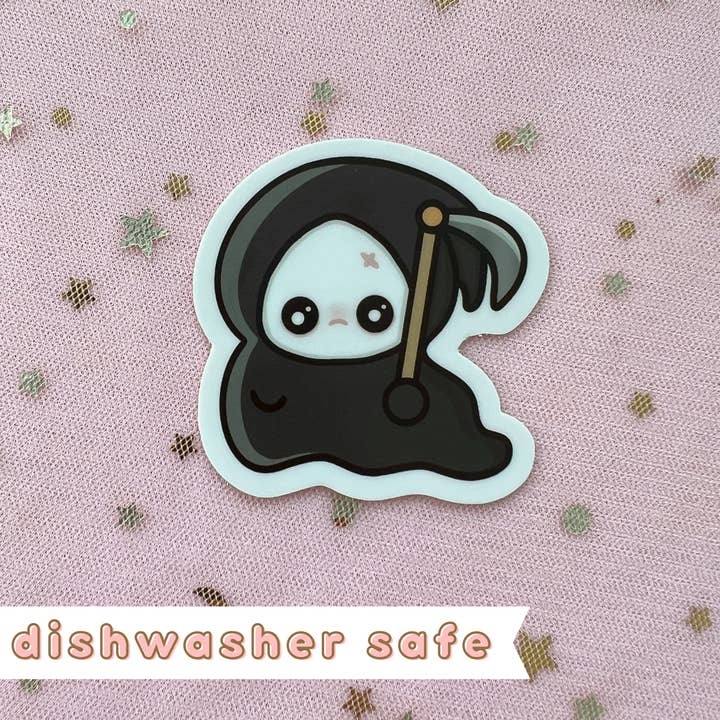 Cute and Spooky Grim Reaper Sticker for wholesale by Loveli Atelier