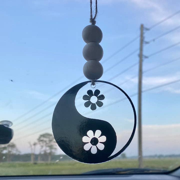 Yin Yang Daisy Car Charm for wholesale by Cavella Co.