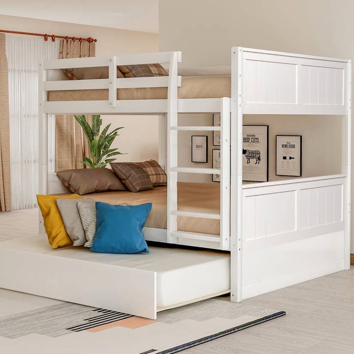 Full Over Full Bunk Bed With Twin Size Trundle, White Old Sku: Lp000250Aak Full White Solid Wood for wholesale by Orange County Decor