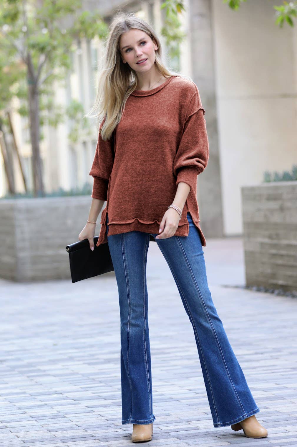 42POPS - Vente Pull en maille – femme - Pull en maille mélangée brossée avec coutures apparentes14