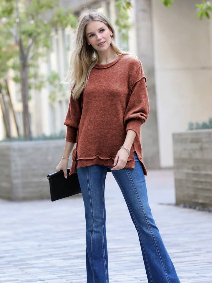 42POPS - Vente Pull en maille – femme - Pull en maille mélangée brossée avec coutures apparentes3