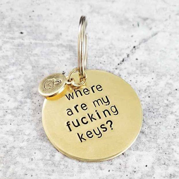 Salt and Sparkle - Wholesale Keychain – Unisex - where are my fucking keys? Brass Key Chain with padlock tag0