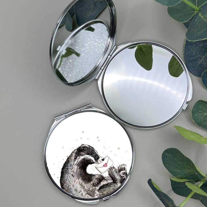 Watercolour Badger Love Letters Compact Mirror for wholesale by Dots Allowed