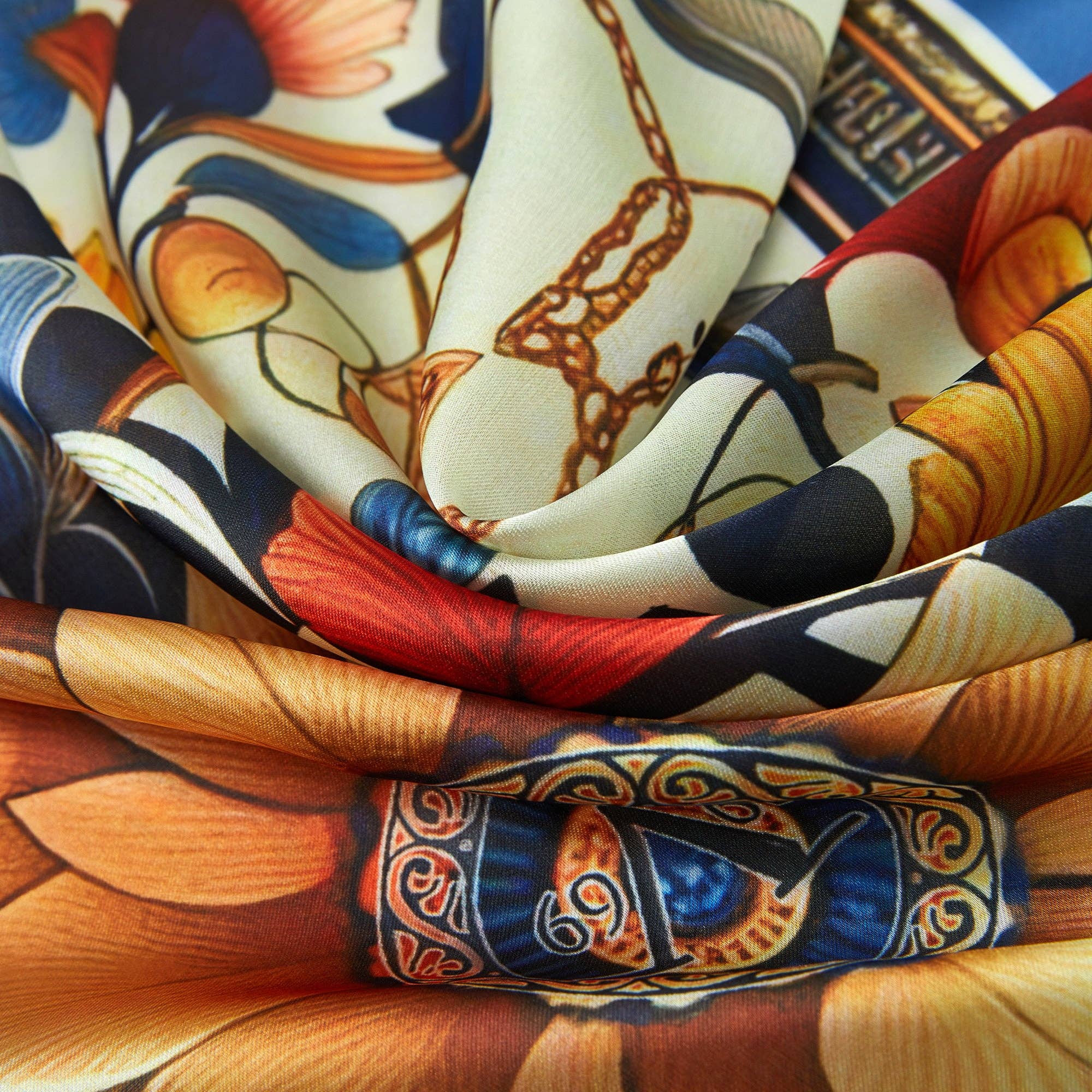 Multicolore Sciarpa quadrata in seta Royal Flowers in vendita all'ingrosso su Faire5