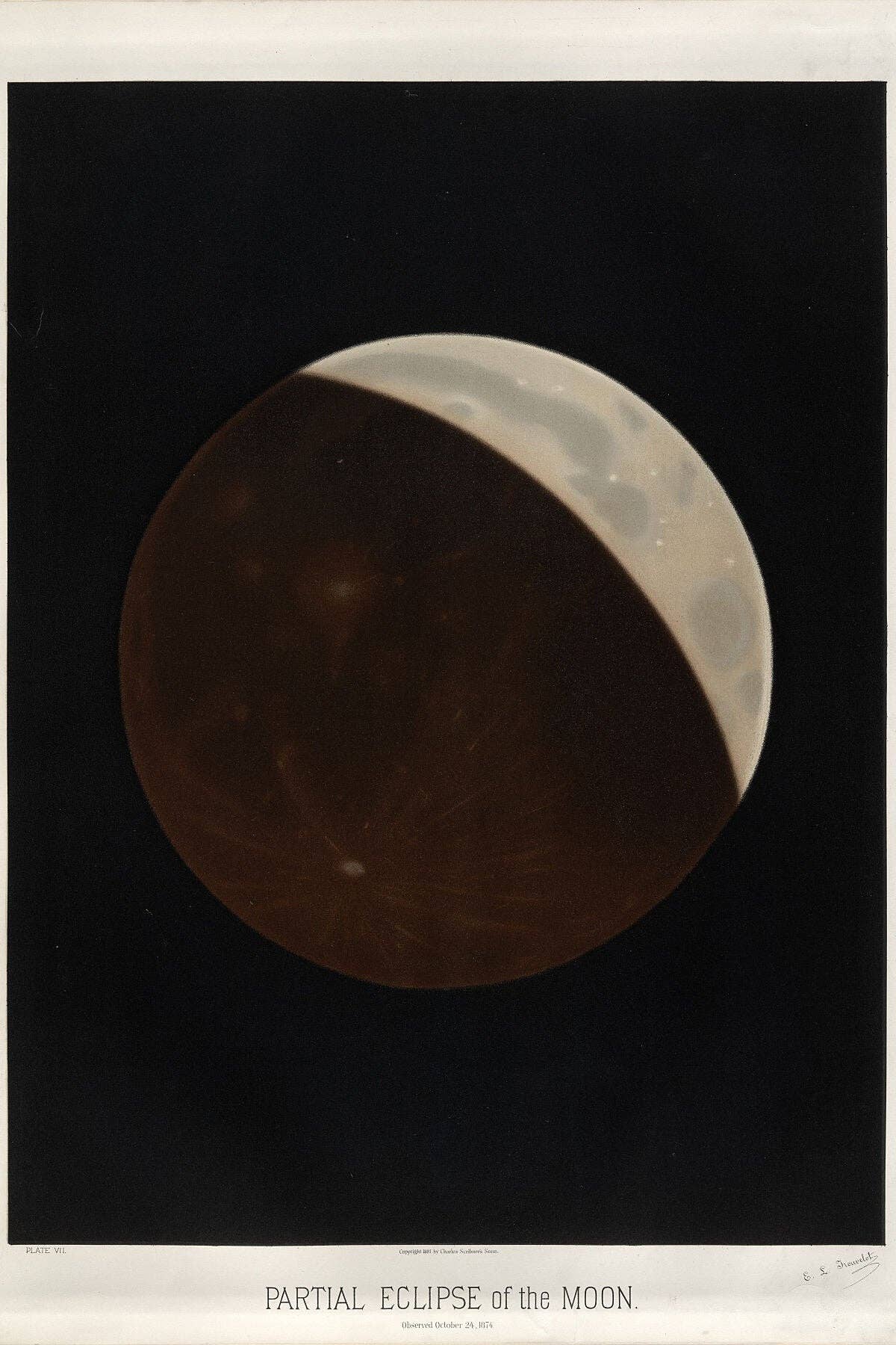 Flashback Shop – wholesale Art print – Partial eclipse of the moon observed October 24, 1874 - Plate VII of The Trouvelot Astronomical Drawings - 18810