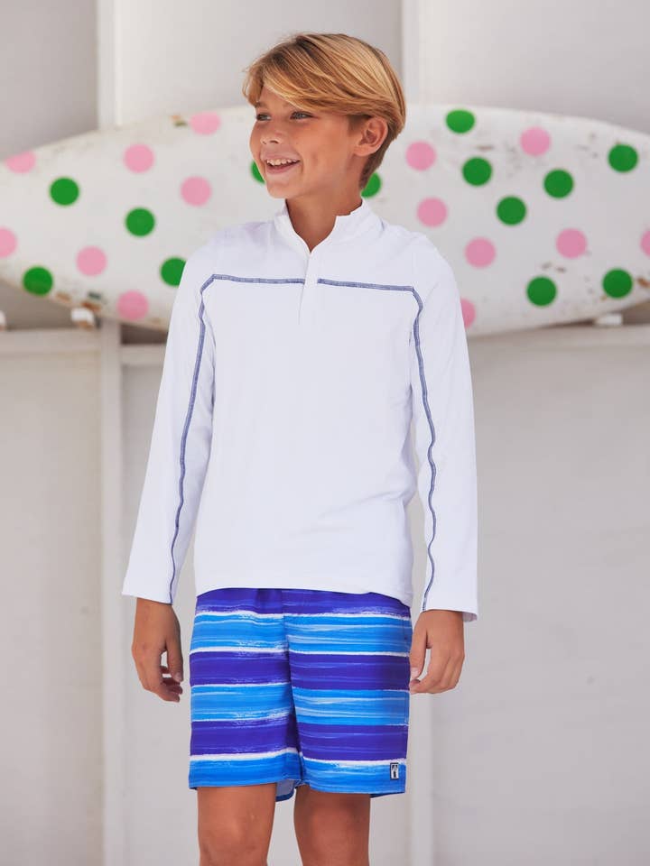 San Sebastian Stripe zwembroek voor jongens met comfortabele short (217-SA-1223) voor wholesale door Cabana Life