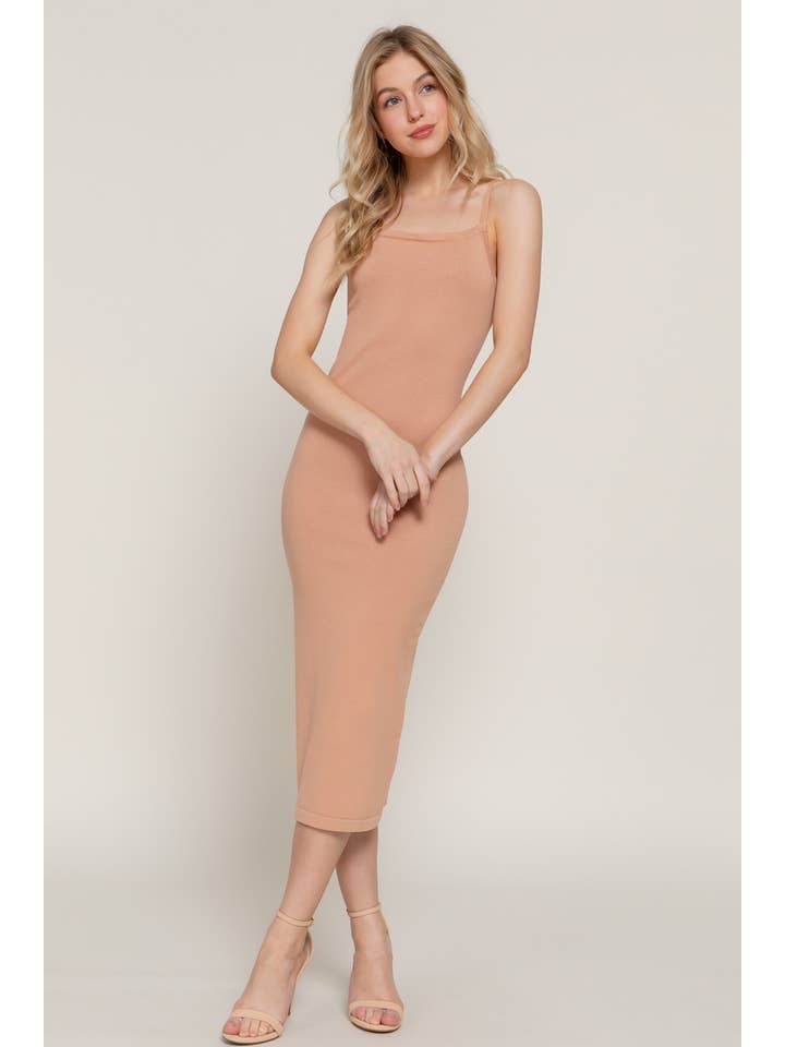 Active Basic | Active USA - Wholesale Dress - Women's - Straight Neck Line Fitted Spring Sweater Dress3