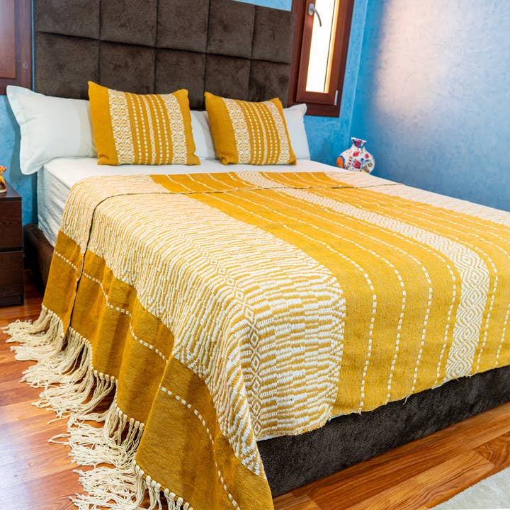 Bold Handwoven Bedspread – Mustard & Ivory for wholesale by ZESS HOME
