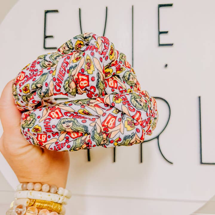 Evie Pearl Handmade LLC - Wholesale Fashion Headband - Women's - Taylor Swift KC Chiefs 87 Travis Kelce Knotted Headband