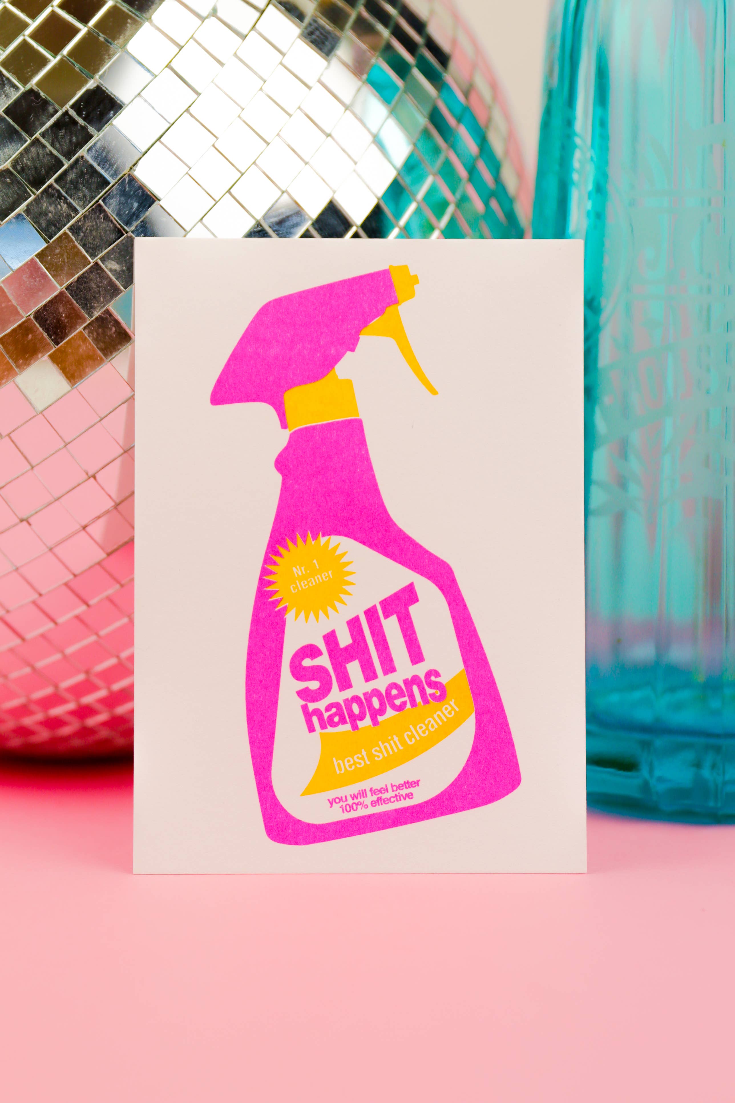 Studio Inktvis - Wholesale Encouragement Card - Shit Happens Cleaning spray bottle Risograph Postcard7