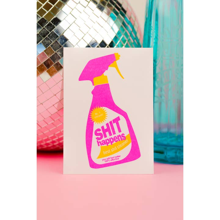 Studio Inktvis - Wholesale Encouragement Card - Shit Happens Cleaning spray bottle Risograph Postcard7