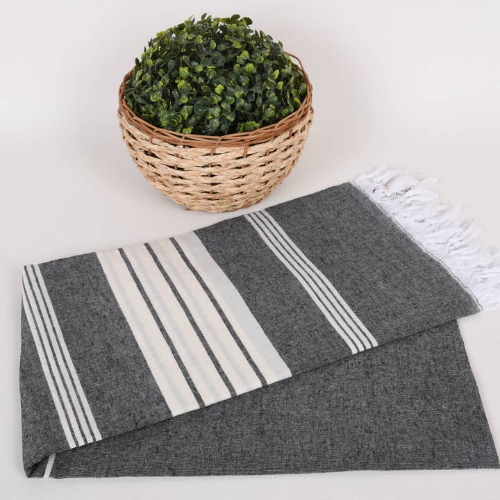 Organic Turkish Towels - Wholesale Beach towel - Embroidered Monogrammed Black Striped Beach Towel4