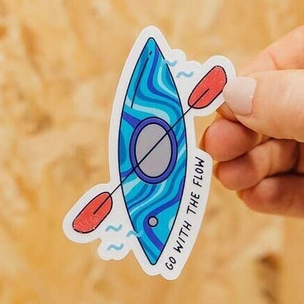Go With the Flow Kayak Adventure Vinyl Decal Sticker for wholesale by Golden Mountain
