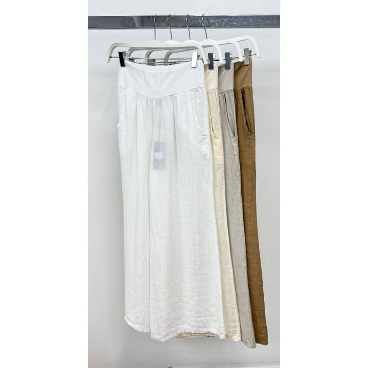 PANTALON EN LIN UNI AVEC CEINTURE ÉLASTIQUE (8730-SOLID-1221) pour la vente par VENTI6