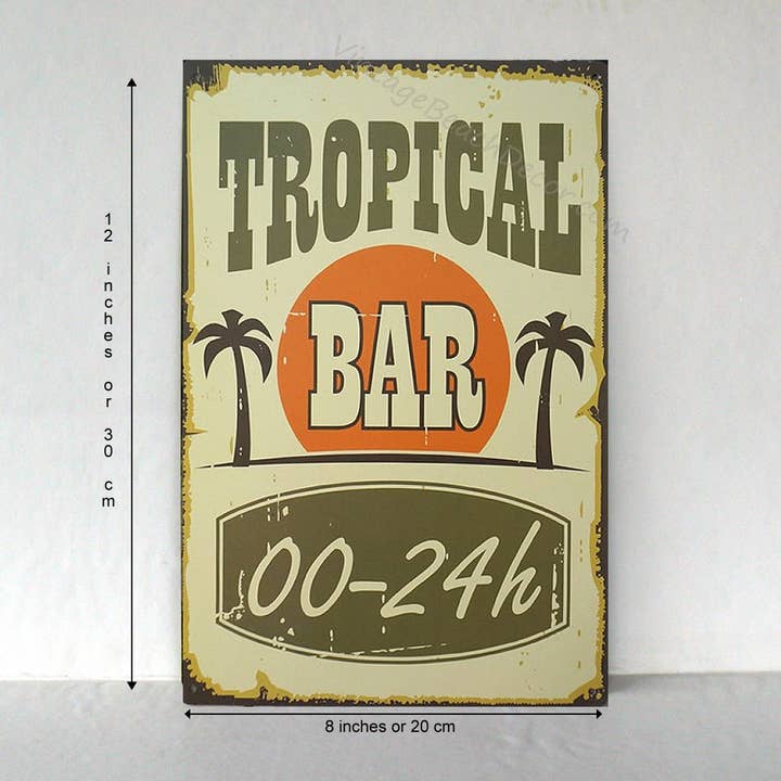 Art by Freddy B. - Wholesale Sign - Tropical Bar Tin Sign, Man Cave, Lanai and Tiki Bar Decor1