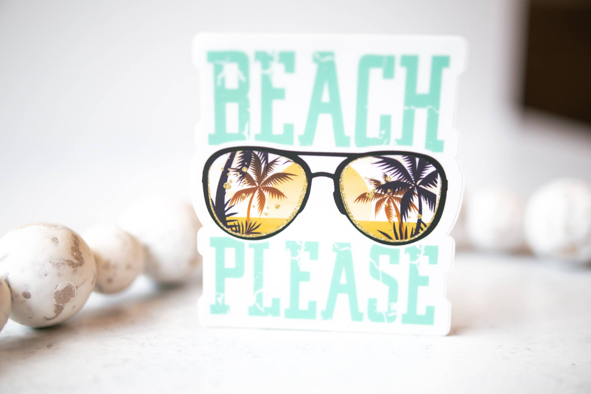 Savannah and James Co - Wholesale Sticker - Beach Please,  Sunglasses, Clear, Vinyl Sticker, 3x3 in.1