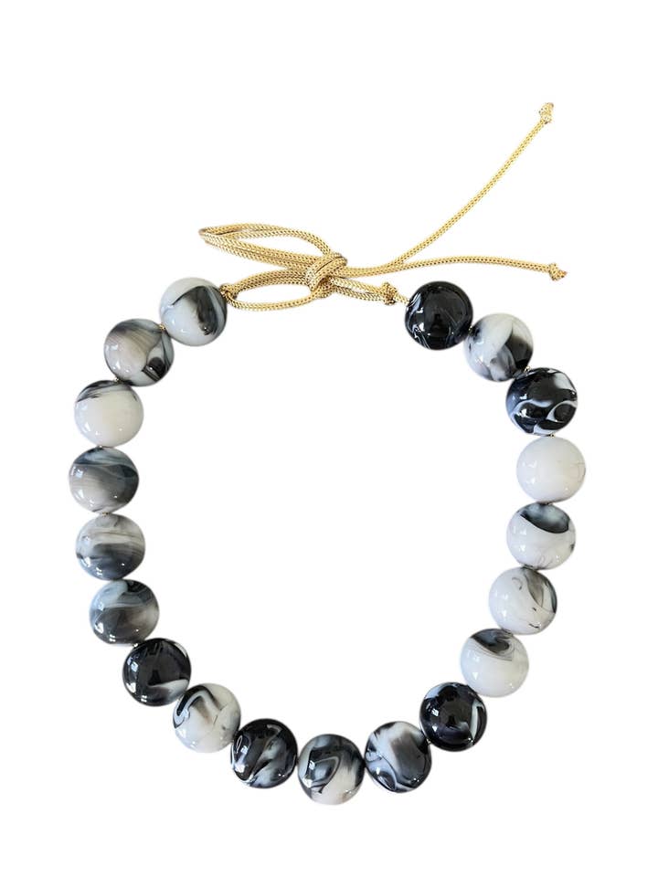 Colar de Contas Grossas - Preto Marmoreado por atacado de KMs GEMs
