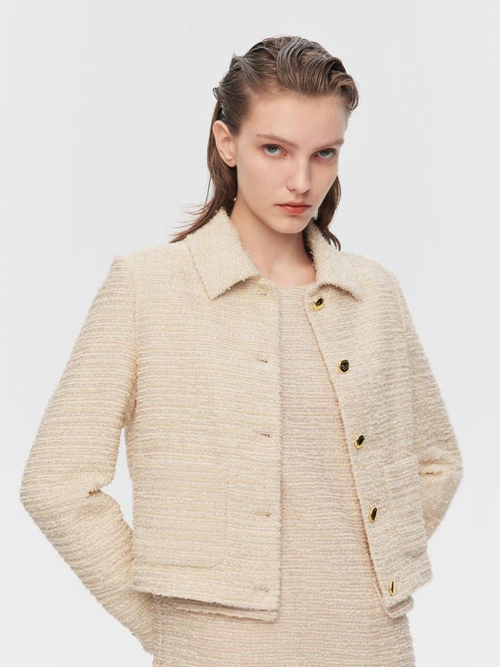 Pastell Tweed Anzug - Kurzer Trenchcoat, Jacke für den Großhandel von Urlazh