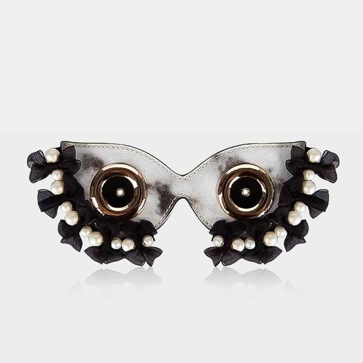 Tasaccessoire - Afneembaar Masker - Chiffon Strikken & Parel B/W voor wholesale door WANACCESSORY