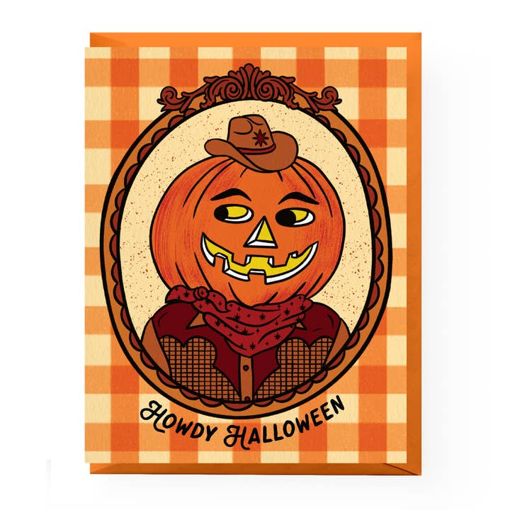 Cartão de Abóbora de Halloween Cowboy Olá por atacado de Boss Dotty Paper Co.