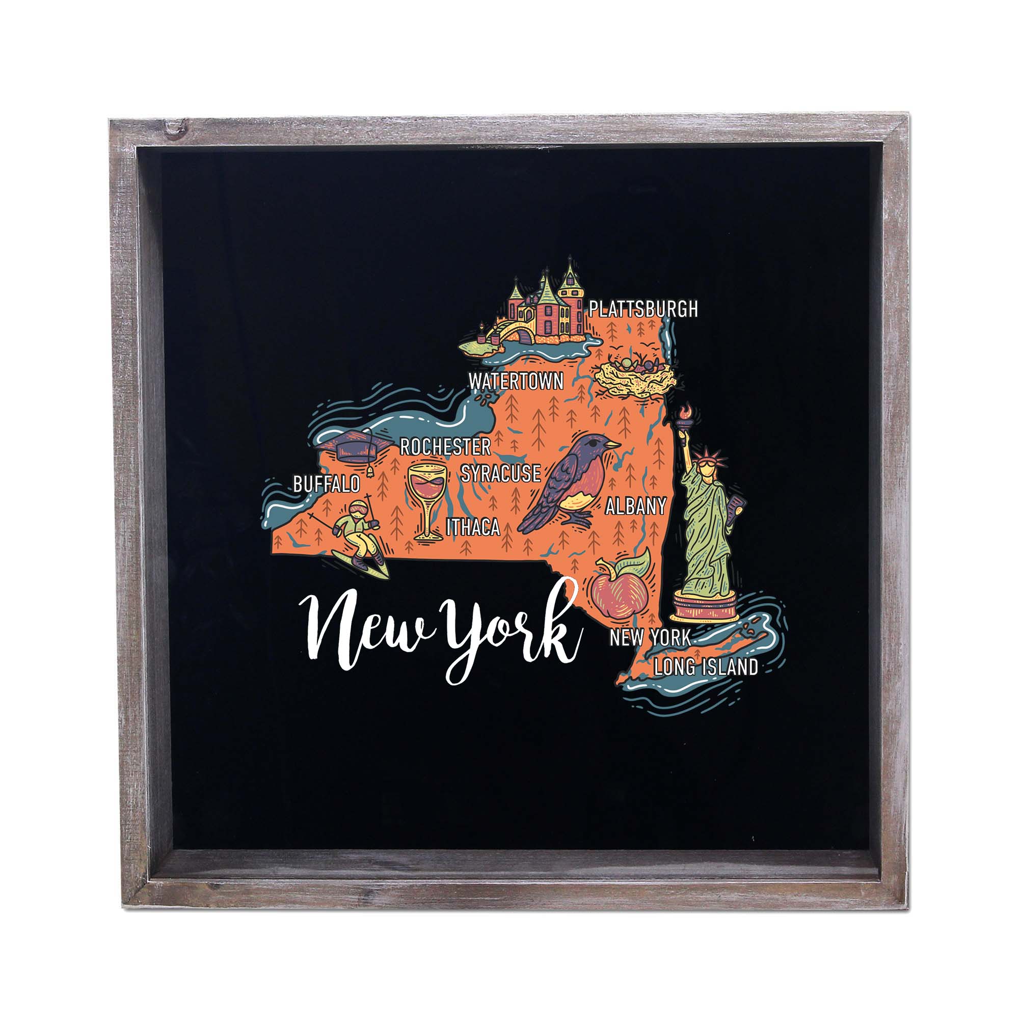 Torched Products - Wholesale Sign - State Map Design Shadow Box - Gray31