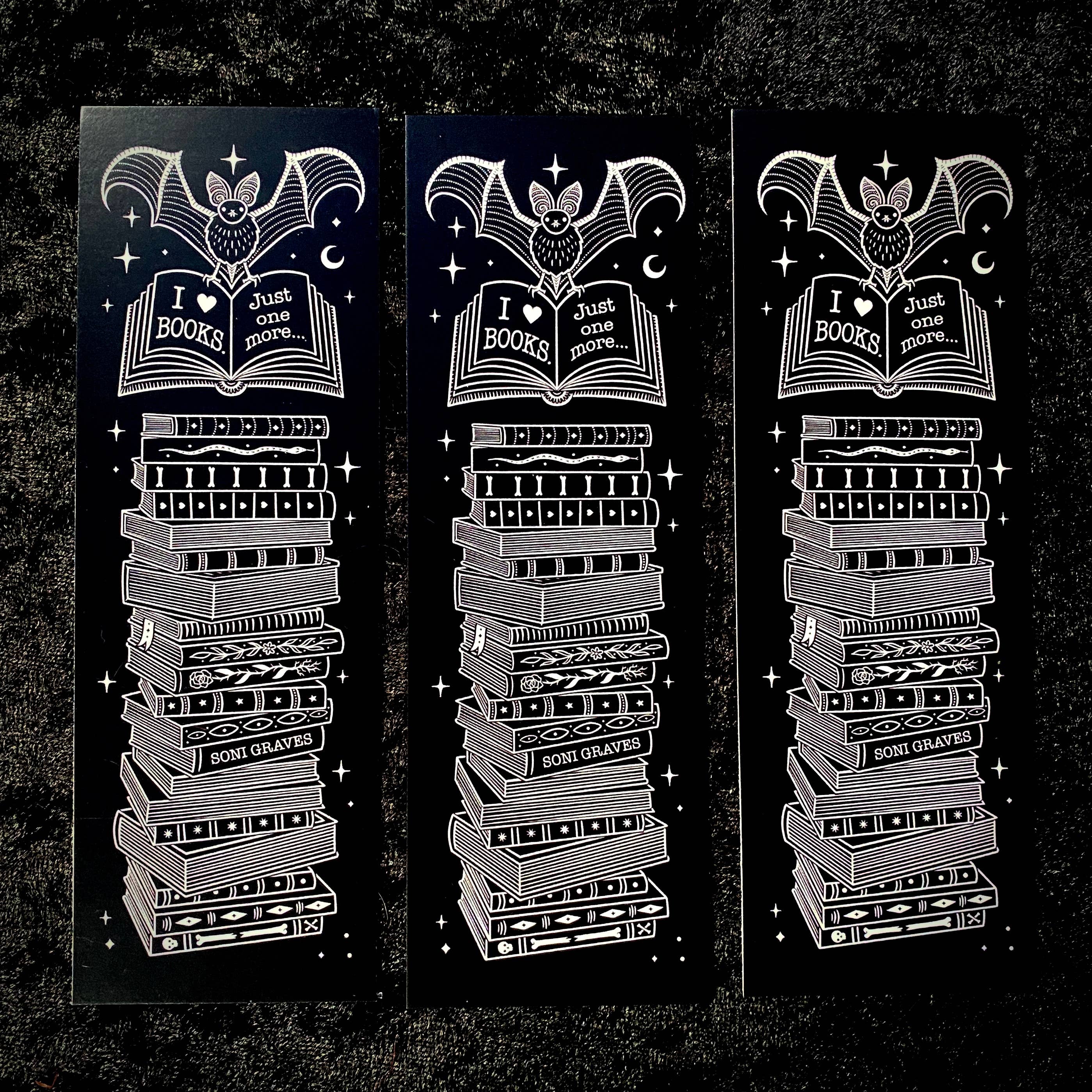 Soni Graves - Wholesale Bookmark - Bat Books Bookmark: Double Sided, Spooky Whimsical1