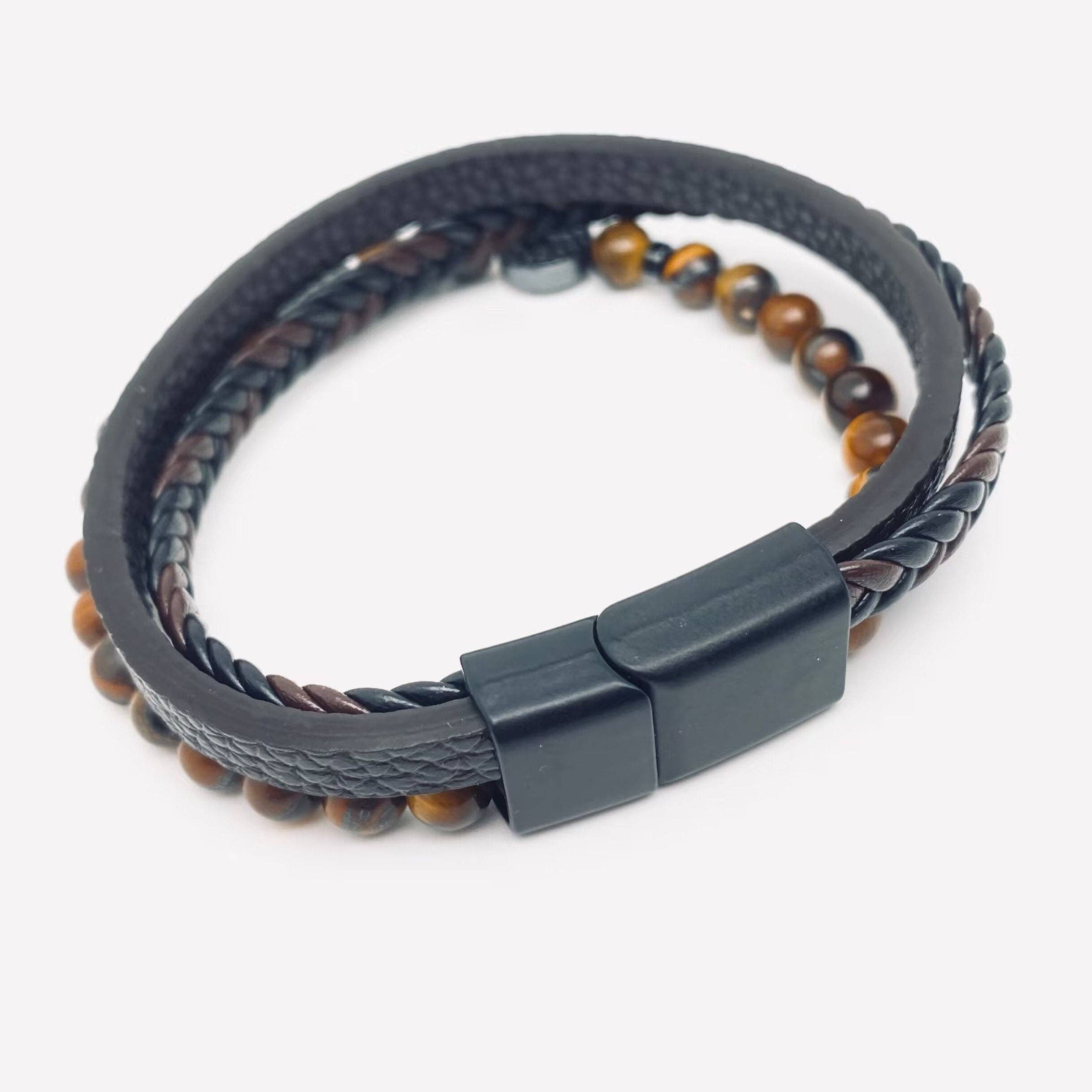 Mio Queena - Wholesale Bangle Bracelet - Tree of Life Tiger's Eye Beaded Man's Leather Bracelet-MJ/BC1