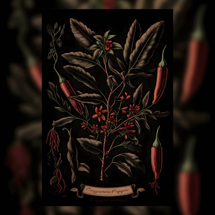 Dark Cayenne Canvas Print - Herbal Art for Home or Office - Apothecary Decor for wholesale by Print Pothecary