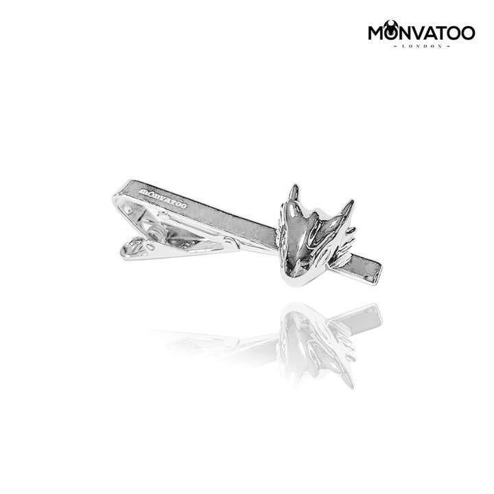 Rhodium Dragon Hinged Tie Clip for wholesale by MONVATOO London