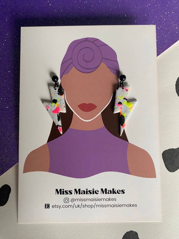 Brincos em argila polímero neon terrazo - 3 estilos disponíveis por atacado de Miss Maisie Makes