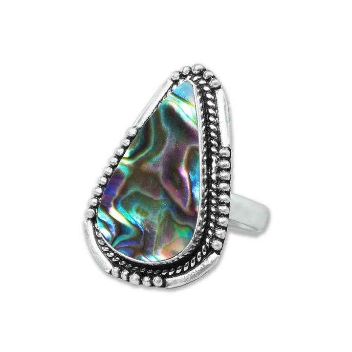 Handmade Jewels - Wholesale Cocktail/Statement Ring - Abalone Shell Rings – Handmade, Silver-Plated, Assorted Boho Designs (US Sizes 6–10)15