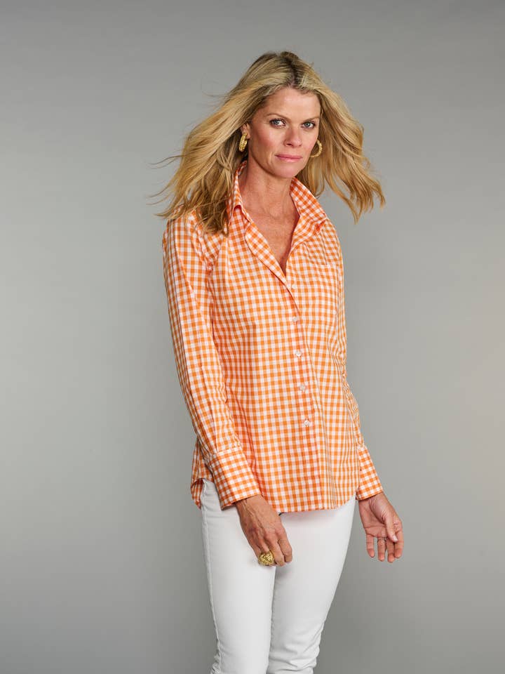 La chemise 4.0 à carreaux orange de Séville pour la vente par Claridge + King