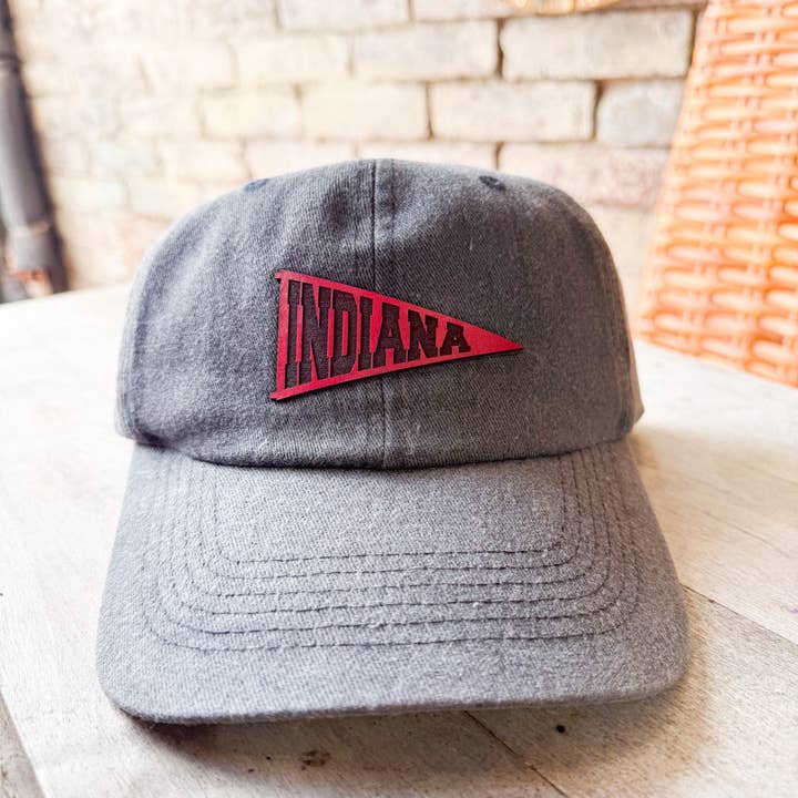 Left Grain - Wholesale Baseball Cap - Women's - Indiana Pennant Leather Patch Hat on Charcoal Dad Hat2