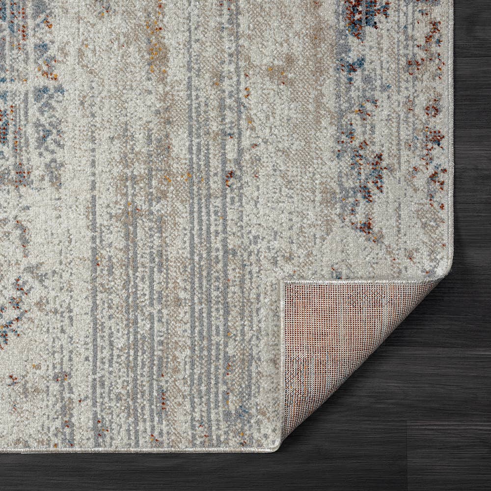 LR Home - Wholesale Area Rug - Lachi Contemporary Distressed Medallion Area Rug, Ivory/Gray6